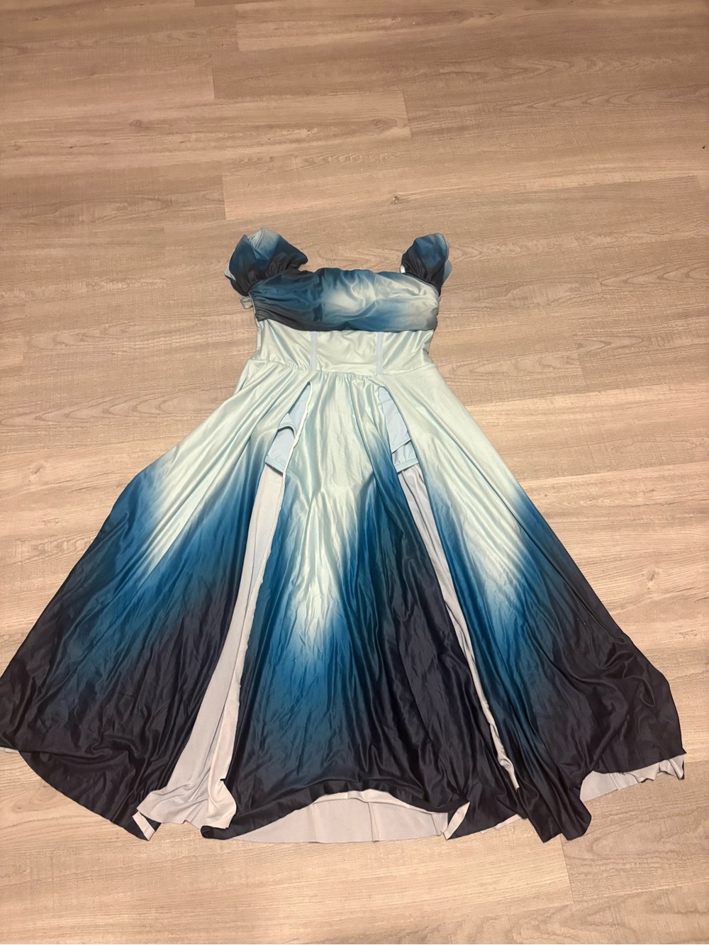 Girls Ombre Blue Party Dress with Puff Sleeves